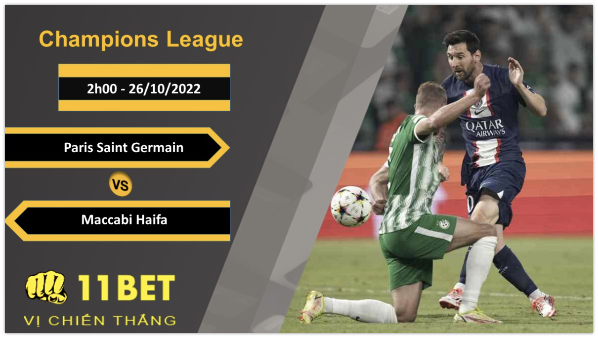 11BET Soi kèo Paris Saint Germain vs Maccabi Haifa, 2h00, 26/10/2022